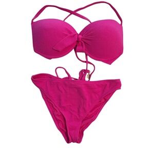 Jessica Simpson Pink Bikini Set Underwire Top M High Cut Bottom S NWT BarbieCore